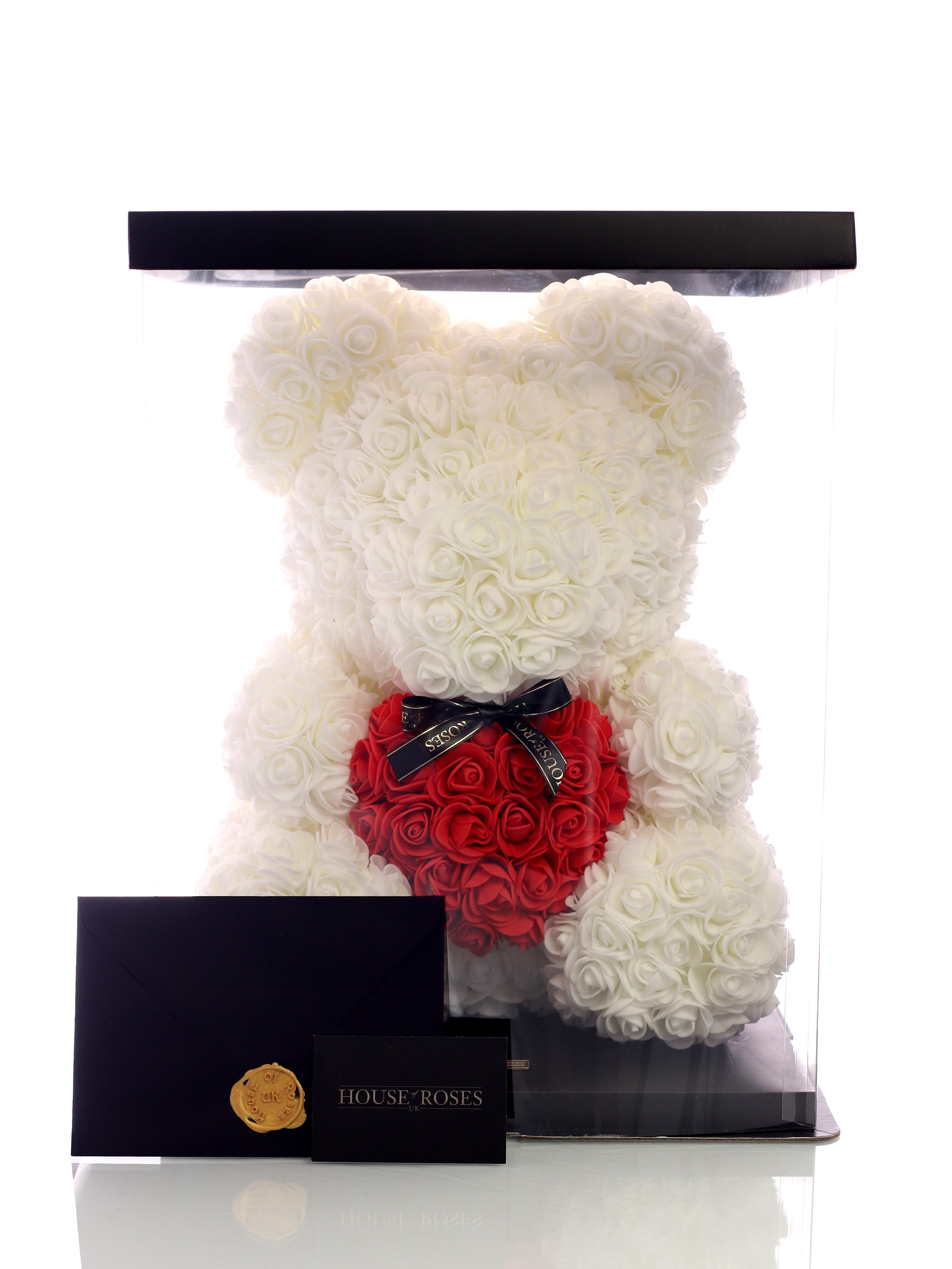 White Rose Bear With Red Heart (40cm)