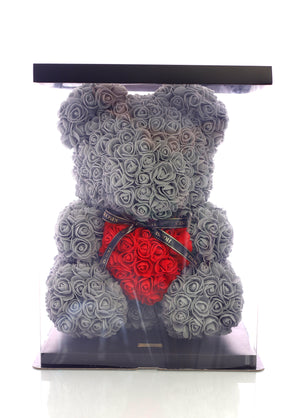 Grey Rose Bear With Red Heart (40cm)